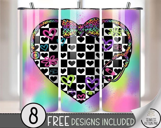 Nurse Heart 20 oz Tumbler Wrap, Cute Nurse Life Sublimation Design, Digital Download, B911