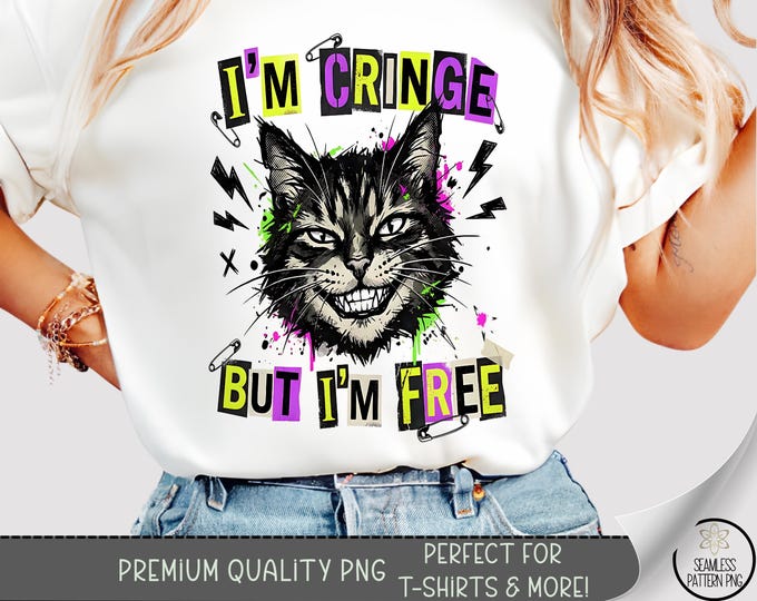 Cringe Cat T-Shirt PNG, Snarling Cat Sublimation Design, Edgy Grunge DTF Shirt, Digital Download, B945