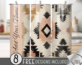 Add Your Own Name Faded Southwestern Tumbler Wrap, 20 oz Aged Western Tumbler File, Digital Aztec Tumbler Wrap Design Download, Boho Cowgirl