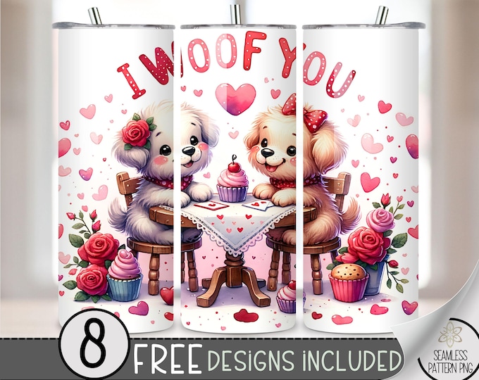 Puppy Valentine Tumbler Wrap, Love Sublimation Tumbler Wrap, Vday 20Oz Sublimation Wrap, Dog Valentines Day Sublimation Tumbler Design PNG