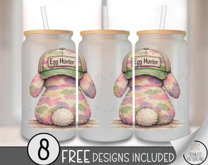 Egg Hunter PNG, Easter Bunny Glass Can Wrap Sublimation Design, Digital Download, B10014