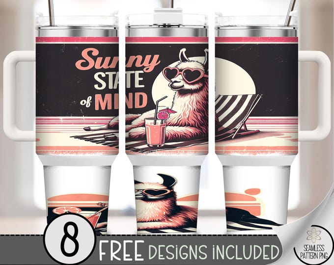 Funny Llama 40 oz Tumbler Wrap, Sunny Sublimation Design, Beach Retro PNG Files, Digital Download, B10201