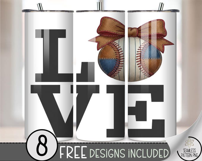 LOVE Baseball 20 oz Tumbler Wrap, Sporty Sublimation Design for Straight Tumblers, Vintage Rustic Style PNG File, B10185