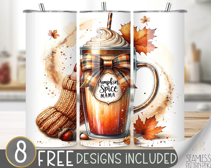 Plaid Coquette Bow Tumbler Wrap, Pumpkin Spice Mama 20 oz Tumbler Sublimation Designs, Pumpkin Tumbler File, Cute Autumn Tumbler Design