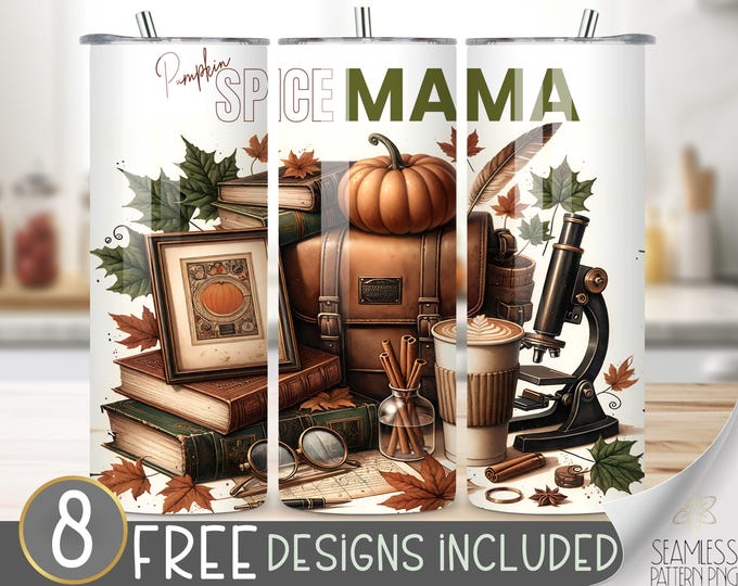 Dark Academia Pumpkin Spice Tumbler Wrap Design, Fall Coffee 20 oz Sublimation PNG, Autumn Pumpkin Spice Latte Tumbler Wrap File, Book Stack