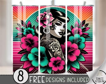Chicana Tumbler Wrap, 20 oz Skinny Sublimation PNG, Straight Tumbler Wrap 20 oz PNG, Chola Tumbler Design, Mexican Latina Tumbler A22