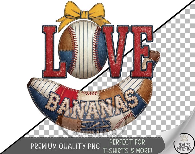 Love Baseball Sublimation Design, Bananas UV DTF Graphic, Sports Clip Art, Digital Download, B10250