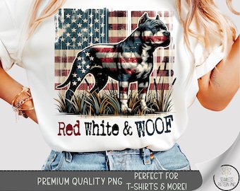 Patriotic Pitbull Shirt PNG, 20 oz Sublimation Design Red White & Woof T-Shirt Design for Dog Lover, 4th of July American Flag Dog File A308