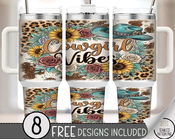 Cowgirl 40 oz Tumbler Wrap, Western Sublimation Design, Rhinestone Hat PNG Files, Boho 40oz Tumbler Design Tumbler Wrap, B10110