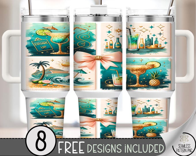 Tropical Paradise 40 oz Tumbler Wrap, Cruise Drink PNG Sublimation Design, Vacation Coastal Vibes, Digital Download, Commercial Use A455