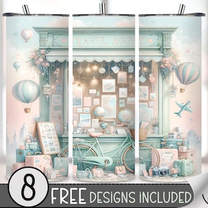 Reiseagent Tumbler Wrap, nahtlose 20 Unze Skinny Tumbler Sublimation, Urlaubsbecher, Urlaubsbecher, Abenteuerbecher, romantisch PNG A228