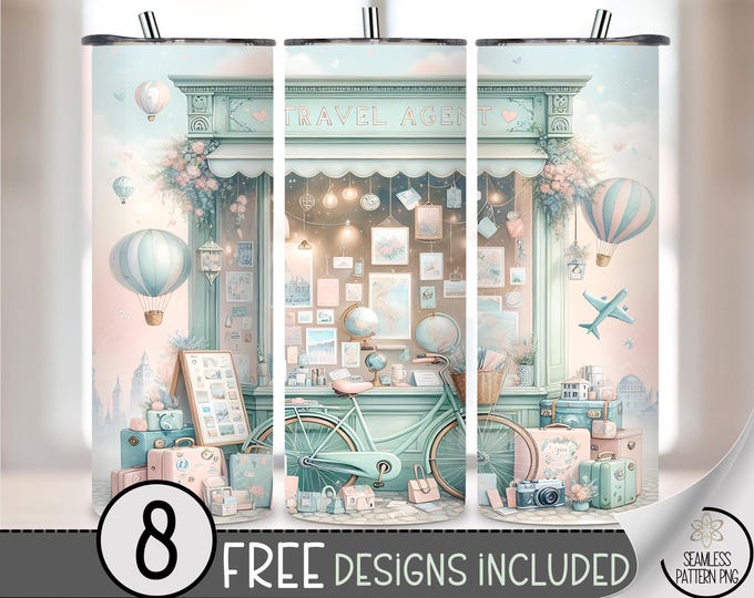 Travel Agent Tumbler Wrap, Seamless 20oz Skinny Tumbler Sublimation, Vacation Tumbler, Holiday Tumbler, Adventure Tumbler, Romantic PNG A228
