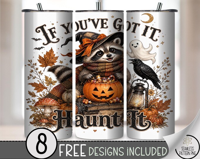 Halloween Raccoon 20 oz Tumbler Wrap, Spooky Sublimation Design for Straight Tumblers, Witch Hat PNG Files, Digital Download, B10422