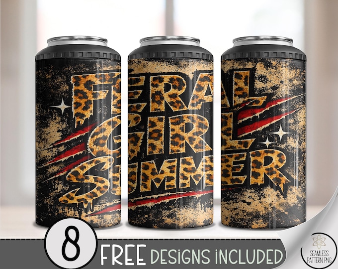 Feral Girl Summer 4-in-1 Can Cooler Wrap, Cheetah Print Sublimation Design, Rock Festival 16 oz 4-in-1 File, Digital Download, B10208