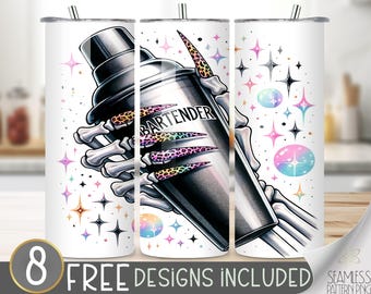 Bartender Tumbler Wrap, Alcohol Tumbler Wrap, Drinking Tumbler Design, Bartender Life 20oz Skinny Tumbler Wrap, Skeleton Tumbler