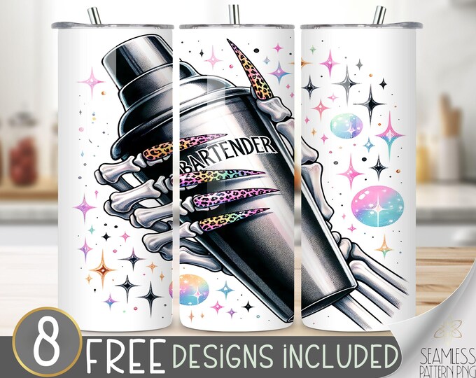 Bartender Tumbler Wrap, Alcohol Tumbler Wrap, Drinking Tumbler Design, Bartender Life 20oz Skinny Tumbler Wrap, Skeleton Tumbler