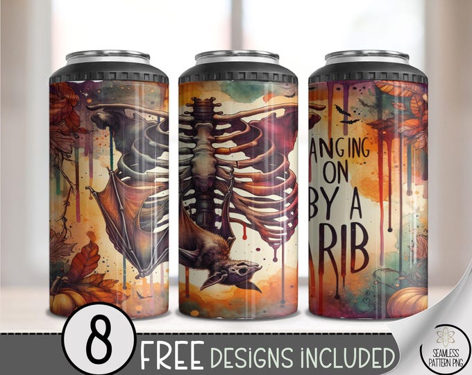 Grunge Rib Cage & Bat Can Cooler Wrap, Gothic Skeleton Design, Halloween  Printable 4in1 Can Wrap, Creepy Spooky Vibe File, A445