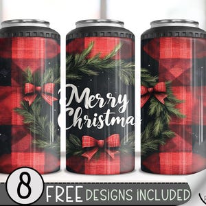 Rustic Christmas 4in1 Can Cooler Wrap, Country Sublimation Design, Xmas 16 Oz Slim, Merry Christmas Wreath 4 in 1 Tumbler Digital Download