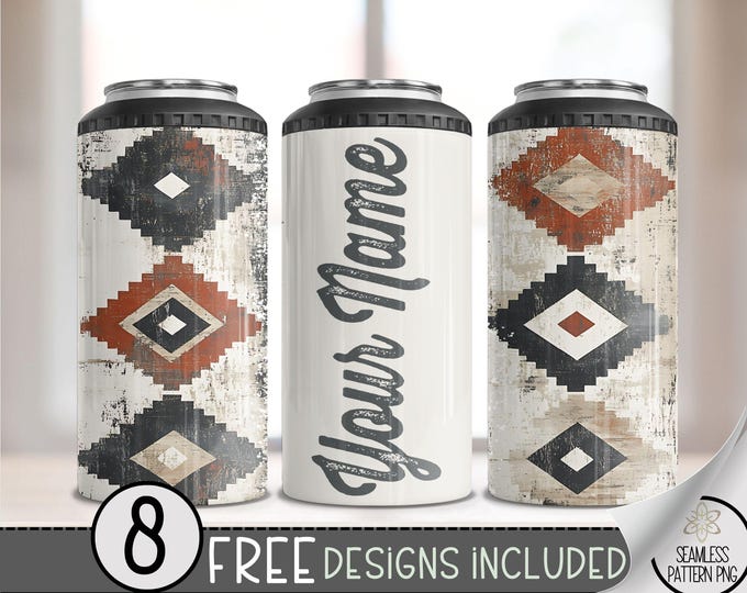 Western 16 Oz 4-In-1 Cooler Sublimation, Add Your Text Faded Southwestern 4In1 Can Cooler Wrap, Aztec 4 In 1 Can Cooler File PNG, 16OZ File