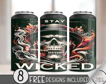 Skeleton Can Cooler Wrap, Wicked Skull 16 oz 4-in-1 Cooler Sublimation, Cigar Guy 4 in 1 Can Cooler Design, Cool Male Hard Koozie PNG File