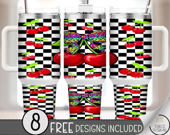 Cherry PNG, 40 Oz Tumbler Wrap, Retro Sublimation Design, Preppy Cherries, Digital Download, B10005
