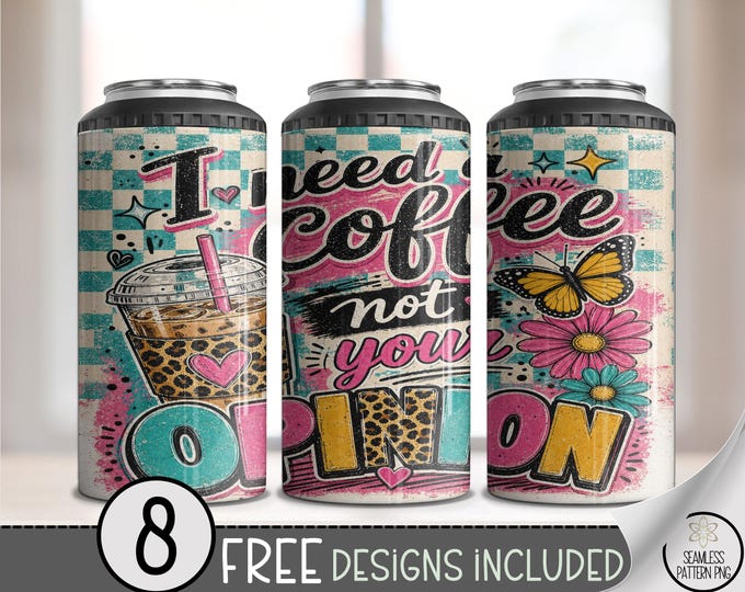 Coffee Lover 4in1 Can Cooler Wrap, Retro Sassy Sublimation Design, Funky 16 oz 4-in-1 File B10190