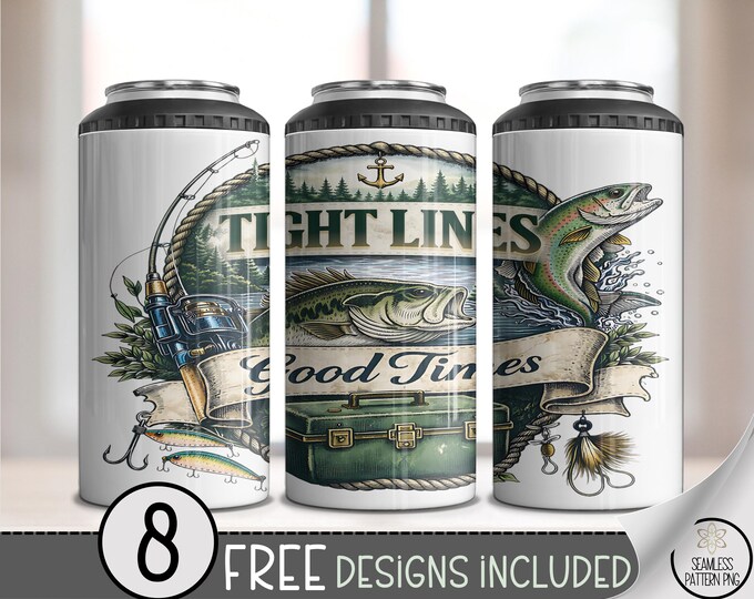 Fishing 4-in-1 Can Cooler Wrap, Trout Sublimation Design, Vintage 16 oz 4-in-1 File, Digital Download, B10258