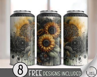 Grunge Sunflower 4in1 Can Cooler Wrap, Moody Mandala Sublimation Design, Vintage 16 oz 4-in-1 File Featuring Bold Floral Elements A718