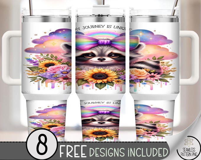 Cute Raccoon 40 oz Tumbler Wrap, Sublimation Design, Colorful PNG Files, Vibrant 40oz Design, A707
