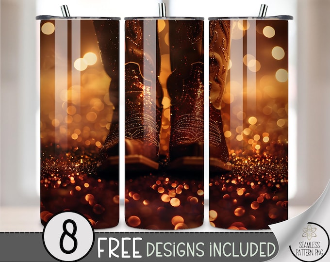 Rustic Autumn Boots 20oz Tumbler Wrap, Cozy Fall Evening Vibes, Seamless Printable Fall Wrap, Sepia Glitter Effect Design A435