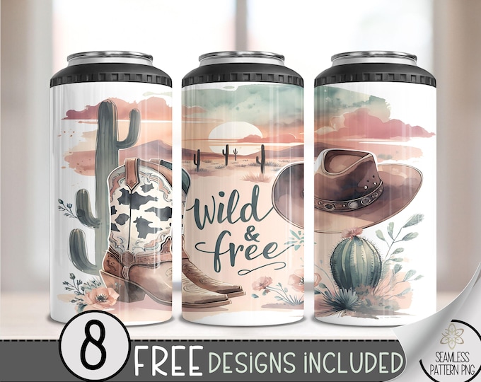 Boho Cactus 4 in 1 Can Cooler Wrap, Desert 4in1 Tumbler PNG, Country Western 16 Oz Can Cooler Sublimation Design, Wild  Cowgirl PNG, A109