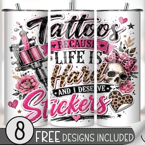 Tattoos 20 oz Tumbler Wrap, Edgy Sublimation Design for Straight Tumblers, Feminine PNG Files, Digital Download, B10276 image 1