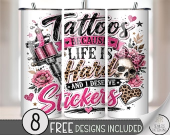 Tattoos 20 oz Tumbler Wrap, Edgy Sublimation Design for Straight Tumblers, Feminine PNG Files, Digital Download, B10276