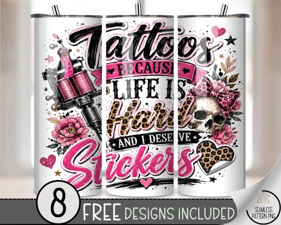 Tattoos 20 oz Tumbler Wrap, Edgy Sublimation Design for Straight Tumblers, Feminine PNG Files, Digital Download, B10276