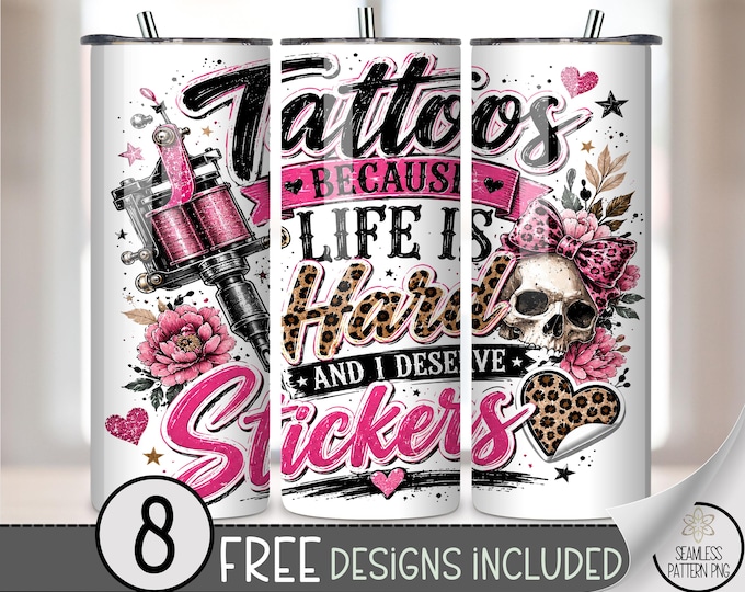 Tattoos 20 oz Tumbler Wrap, Edgy Sublimation Design for Straight Tumblers, Feminine PNG Files, Digital Download, B10276