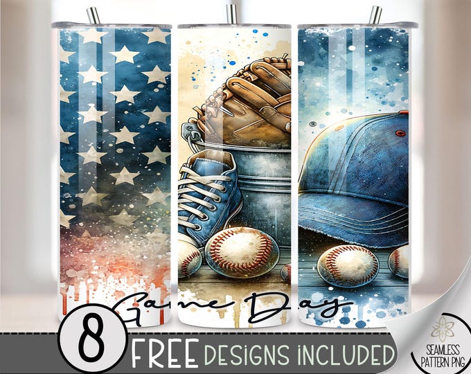Baseball Png, Game Day Baseball 20oz Skinny Tumbler Sublimation Design, Baseball Mama Tumbler Wrap File PNG, Brushstroke Baseball PNG, A149