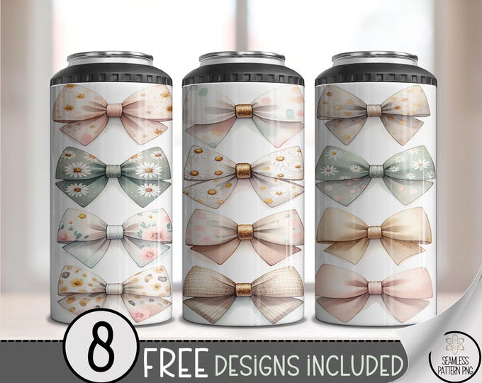 Coquette Bow PNG, Cute Ribbon Bow 4-in-1 Can Cooler, Sublimation Design For Easter, Digital Download, B918
