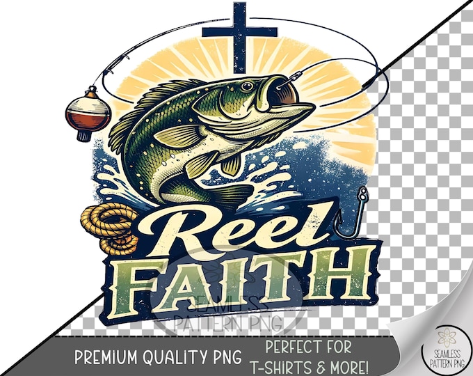 Fishing Sublimation Design, Largemouth Bass UV DTF Graphic, Angling Clip Art, Fishing Faith PNG For Guys Digital Download B10040