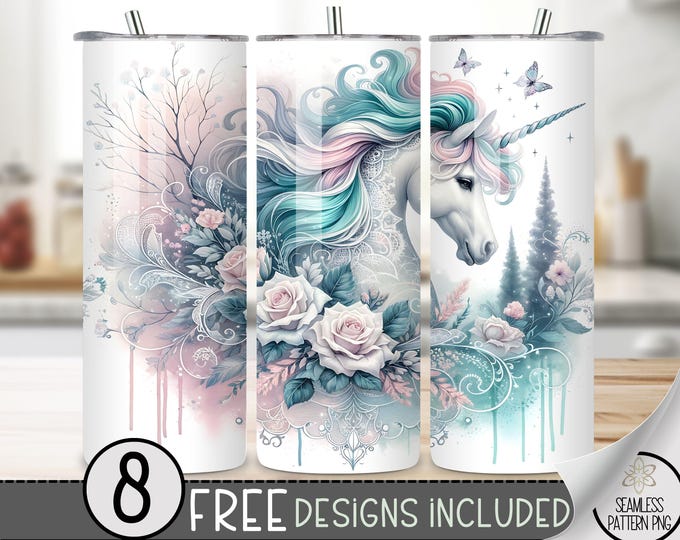 Unicorn Tumbler Wrap, Sparkly Pretty Unicorn 20Oz Tumbler Wrap, Horse 20Oz Skinny Sublimation Tumbler Design Instant Digital Download