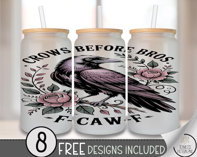 Crow Before Bros, Gothic Vintage Style Glass Can Wrap, Sublimation Design, Digital Download, B947
