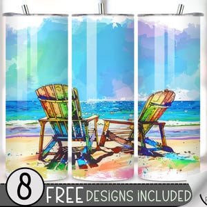 Watercolor Beach Tumbler Wrap PNG, Beach Vacation Tumbler Design Wrap PNG, Sublimation Tumbler Wrap, Beach Chair Design Digital Download