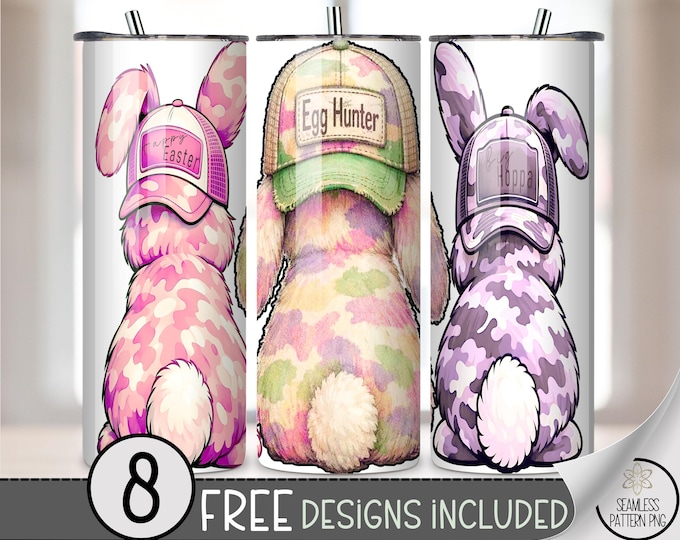 Trio Bunnies PNG, Easter Sublimation Design, 20 oz Tumbler Wrap, Digital Download, B10053