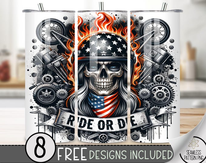 Motorcycle Tumbler Wrap, Patriotic Motorcycle Wrap Tumbler, 20oz American Tumbler Wrap, 20 oz Straight Motorcycle Sublimation Tumbler A177