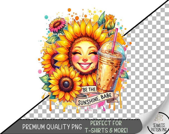 Printable Sunflower Babe PNG, Vibrant Floral Positive Saying, Cheerful Sunflower Face, Sunshine Coffee Clipart, Digital Download A452