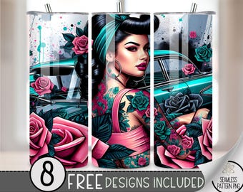 Chicana Tumbler Wrap, 20 oz Skinny Sublimation PNG, Straight Tumbler Wrap 20 oz PNG, Chola Tumbler Design, Mexican Latina Tumbler, Lowrider