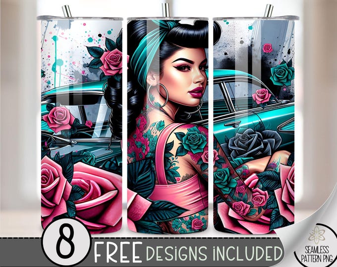 Chicana Tumbler Wrap, 20 oz Skinny Sublimation PNG, Straight Tumbler Wrap 20 oz PNG, Chola Tumbler Design, Mexican Latina Tumbler, Lowrider