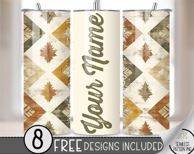 Add Your Name Tumbler Wrap, Faded Southwestern 20 oz Aged Western Tumbler File, Digital Aztec Tumbler Wrap Design Download, Boho Cowgirl