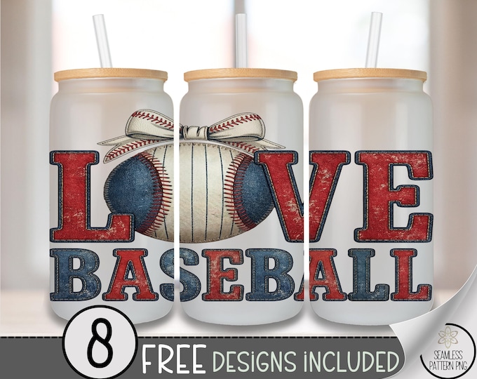Baseball Glass Can Wrap, Love Baseball 16oz Glass Tumbler Sublimation Design, Sports PNG File, Digital Download, B10186