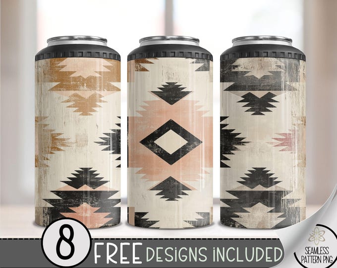 Faded Southwestern 4in1 Can Cooler Wrap, Aged Western 16 oz 4-in-1 Cooler Sublimation, Aztec 4 in 1 Can Cooler File PNG, Boho Pattern File