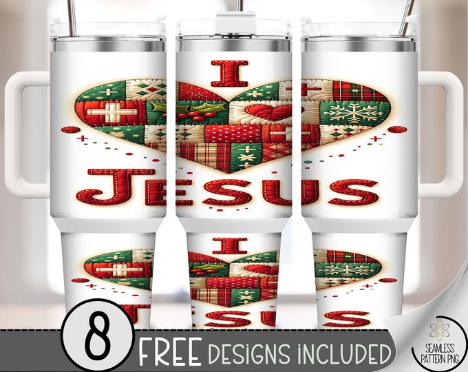 I Love Jesus 40 oz tumbler wrap: Christmas Christian Sublimation Design, Rustic PNG Files, Farmhouse 40oz Tumbler Design A506